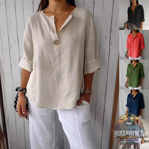 Guide d'achat : T-Shirt Femme Col V Manches Longues Coton Lin Boutons Décontracté