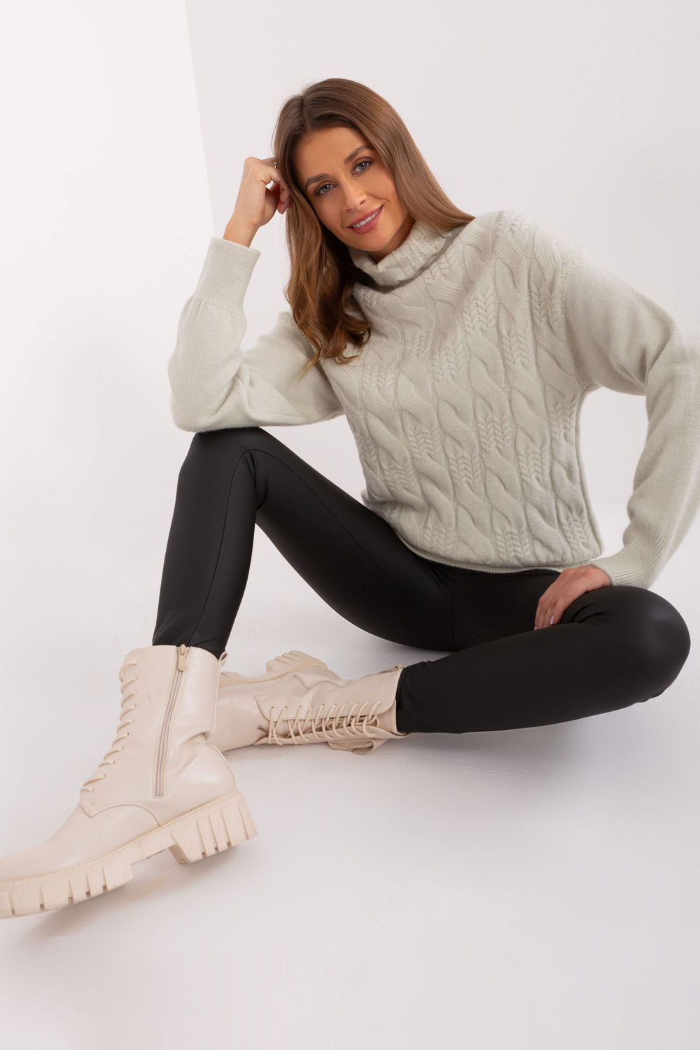Pull femme AT Col Roulé Col — vert