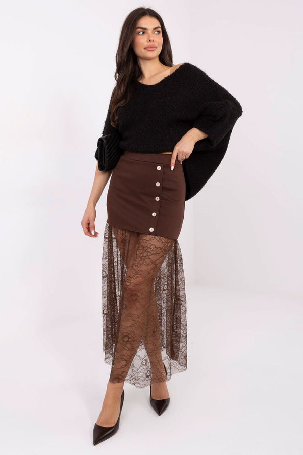 Jupe femme Italy Moda En Dentelle En — brun