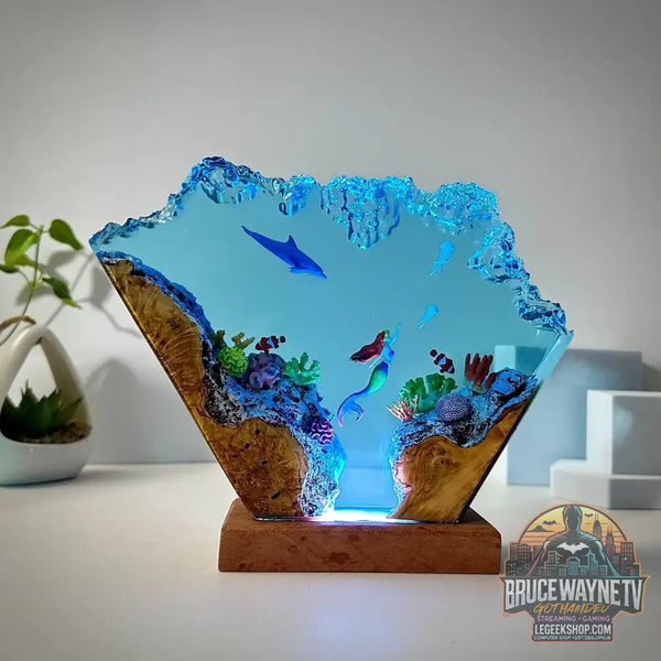 8*5 pouces nouvelle sirène et dauphin résine Art ornements lumineux Design créatif atmosphère maison bureau décoration