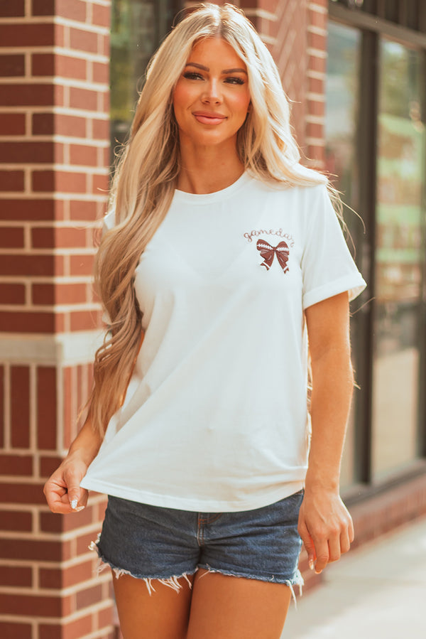 T-shirt brodé, graphique, casual — blanc