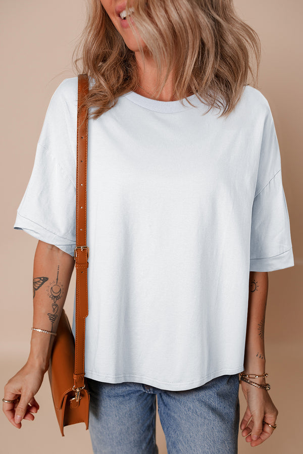 T-shirt femme manches 3/4, ample — blanc