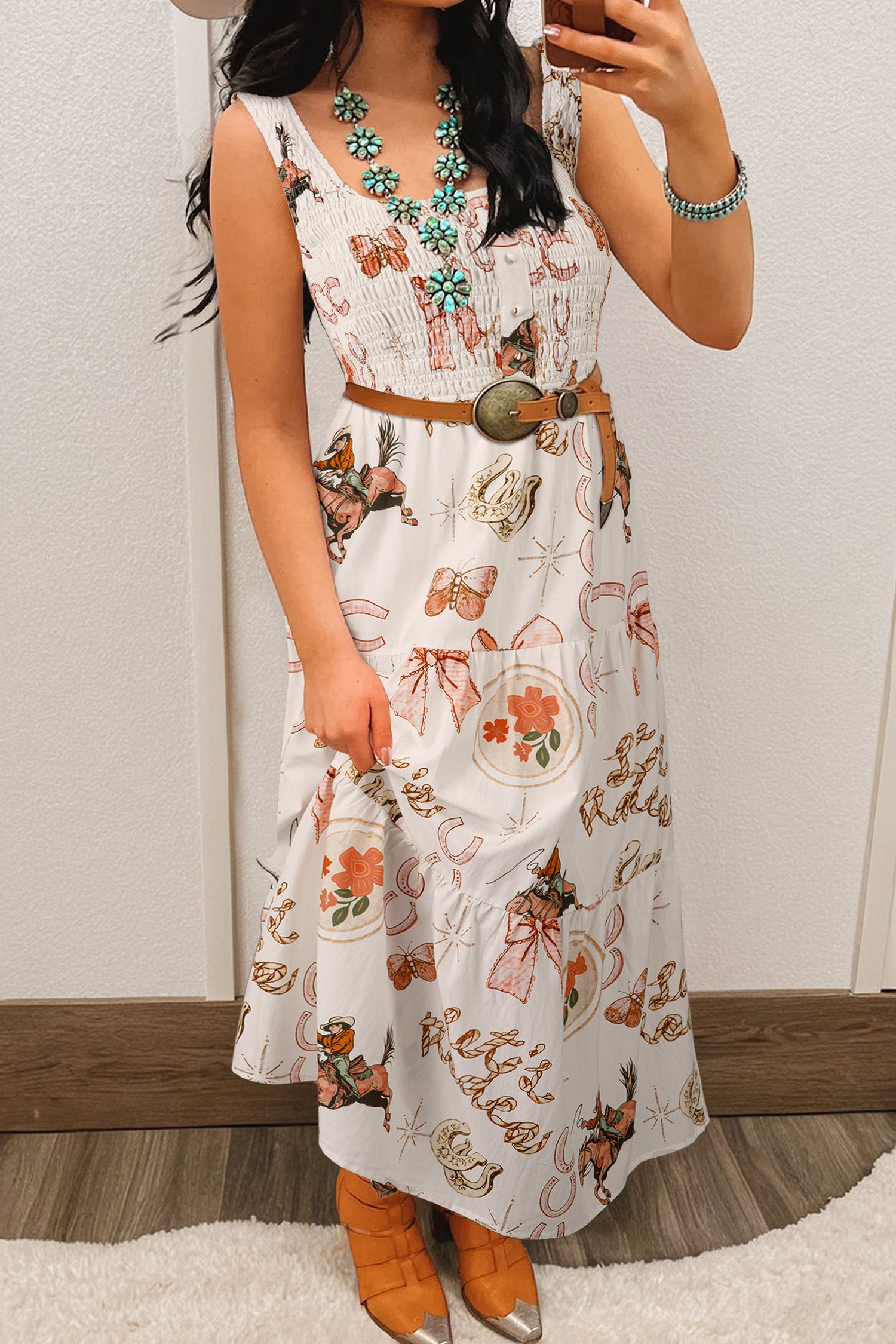 Robe midi femme sans manches, col U, midi — blanc