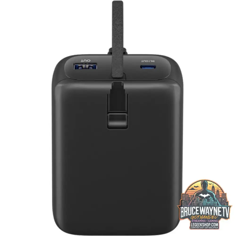 goobay Powerbank 20.000 mAh, integriertes USB-C Kabel 13cm, 30 Watt schwarz, 20 Ah, 1x USB-A, 2x USB-C, PD, QC - Stromquelle: USB-C - vue 2