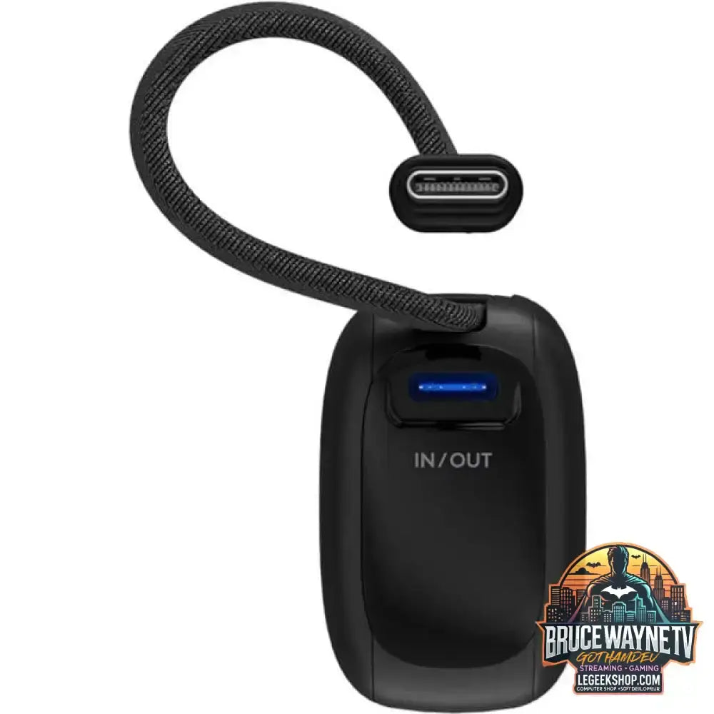 goobay Powerbank 5.000 mAh, integriertes USB-C Kabel 13cm, 20 Watt schwarz, 5 Ah, 1x USB-A, 1x USB-C, PD, QC - Stromquelle: USB-C - vue 2