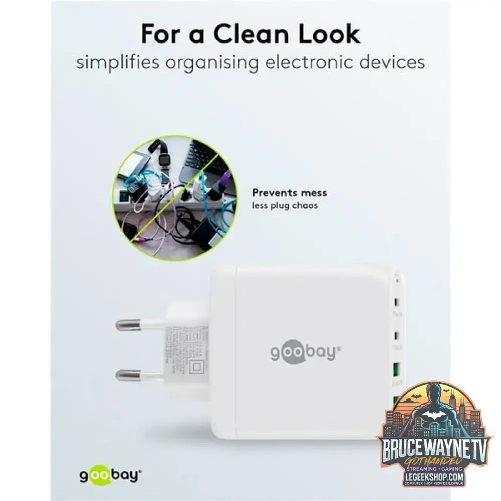 goobay USB-C Multiport-Schnellladegerät, PD, GaN, 68 Watt weiß, 2x USB-C, 2x USB-A, Power Delivery, QuickCharge - goobay - vue 11