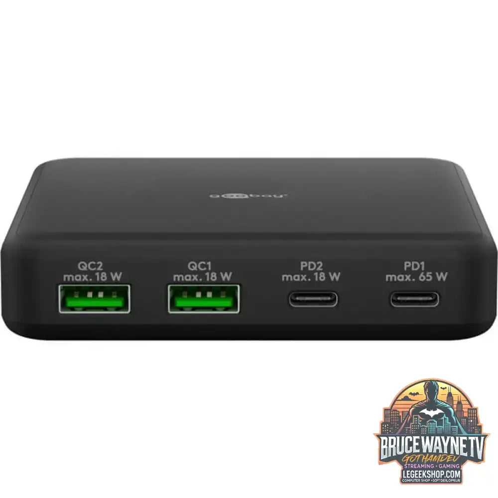 goobay USB-C Multiport-Tischladegerät, PD, GaN, 65 Watt schwarz, 2x USB-C, 2x USB-A, Power Delivery, QuickCharge 3.0 - goobay - vue 2
