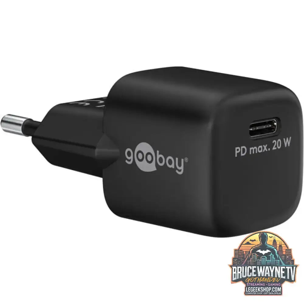 goobay USB-C Schnellladegerät Nano, PD, GaN, 20 Watt schwarz, 1x USB-C, Power Delivery 3.0 - goobay