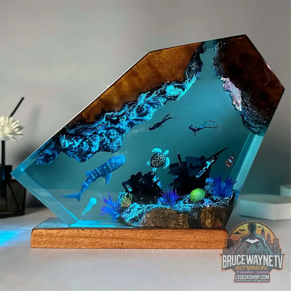 Lampe Résine Sous-Marine – Veilleuse LED Plongeurs Baleine Tortue - Lampe Décorative