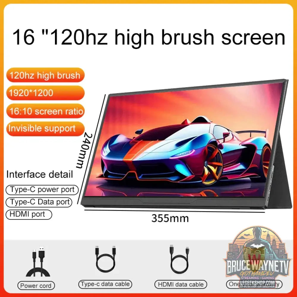 Moniteur Portable 16 pouces 2.5K/120HZ/100% sRGB pour ordinateur Portable XBox PS4/5 commutateur téléphone Portable