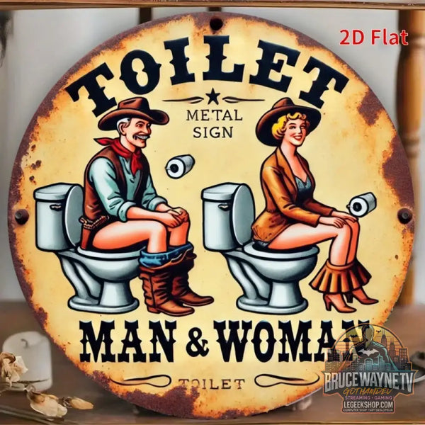 Panneau décoratif plat en métal 2D thème de toilette vintage figurines masculines et féminines de style occidental