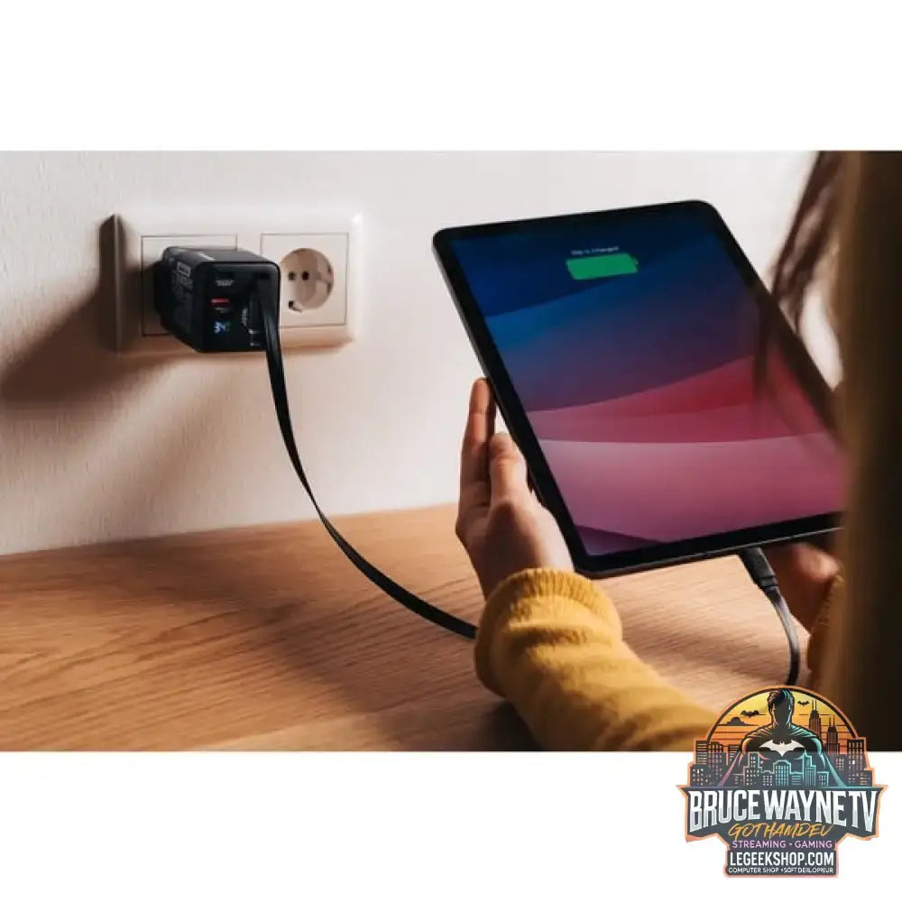 Verbatim GaN-Ladegerät 65W, 1x USB-A, 2x USB-C, ausziehbares Kabel schwarz, PD 3.0, QC 3.0 - Stromquelle: Steckdose - vue 6