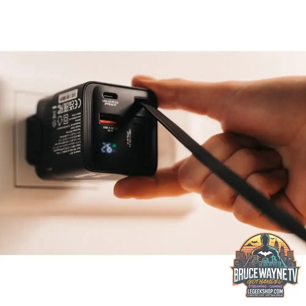 Verbatim GaN-Ladegerät 65W, 1x USB-A, 2x USB-C, ausziehbares Kabel schwarz, PD 3.0, QC 3.0 - Stromquelle: Steckdose - vue 7