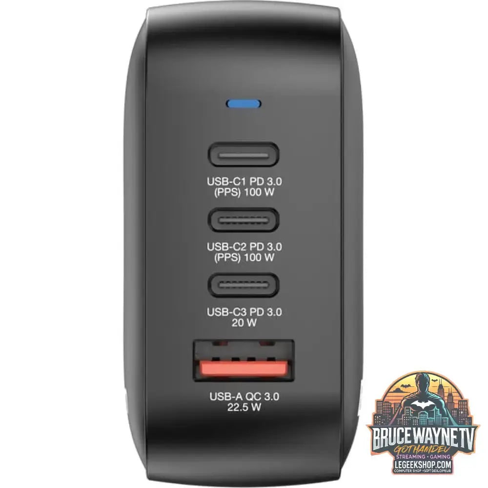 Verbatim Mini-GaN-Ladegerät 100W 4-Port, 1x USB-A, 3x USB-C schwarz, PD 3.0, QC 3.0 - Verbatim - vue 2