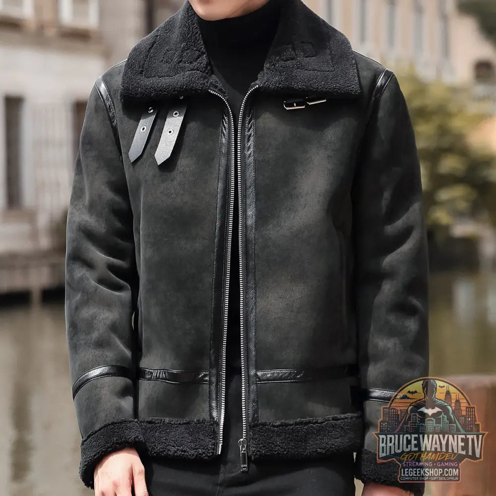 Veste Biker Cuir Artificiel Laine Agneau Homme - manteau Homme