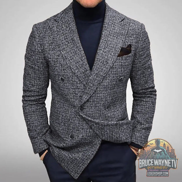 Guide d'achat : Blazer Homme Slim Fit Carreaux Double Boutonnage Polyester Gris Marron