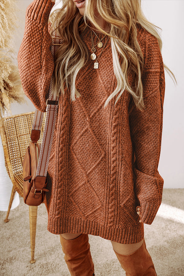 Robe femme en maille, épaules tombantes, ample — café