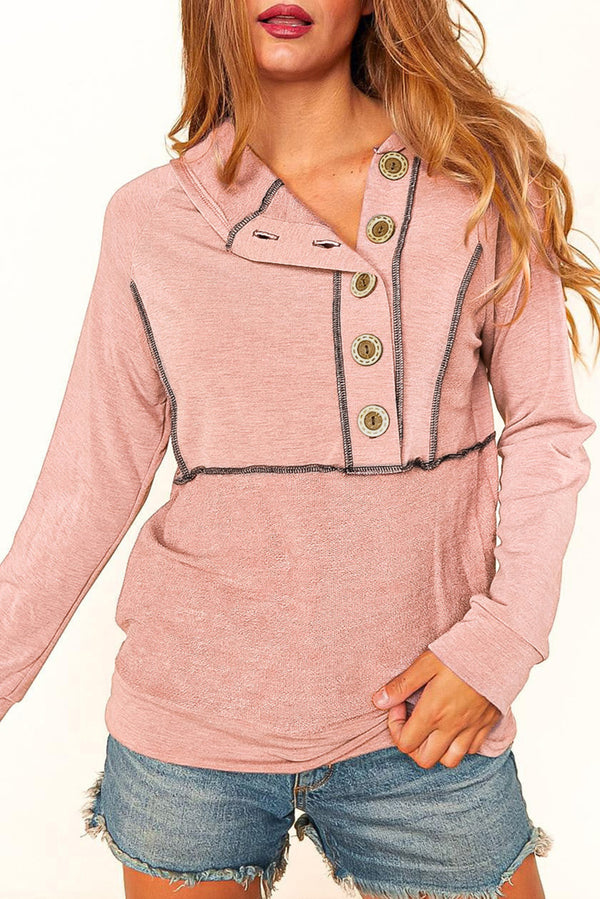 Pink Buttons Front Princess Line Out Seam Hoodie femme