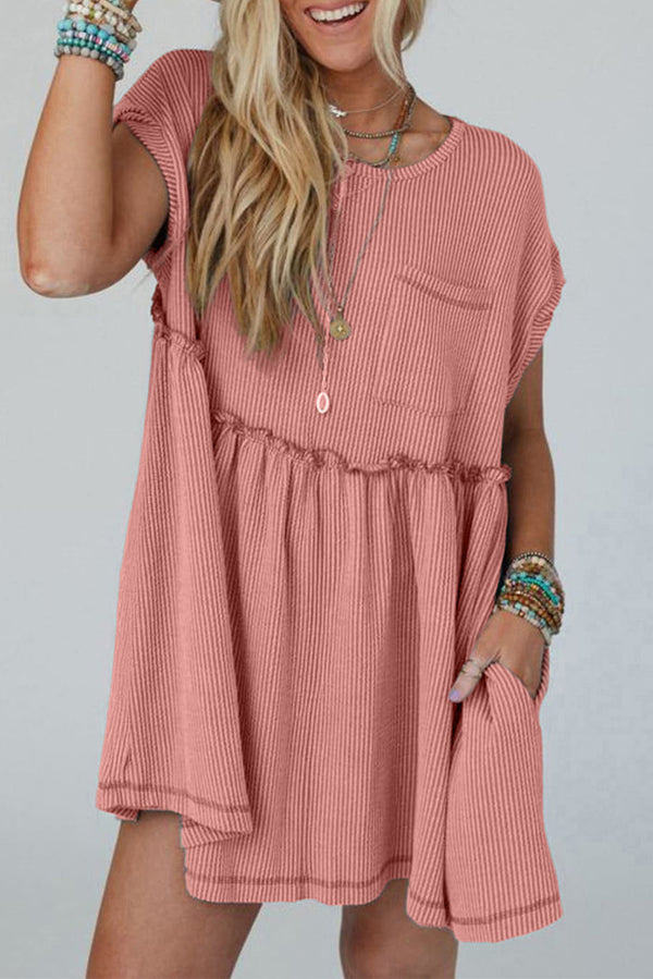 Robe courte femme en maille, poches — rose