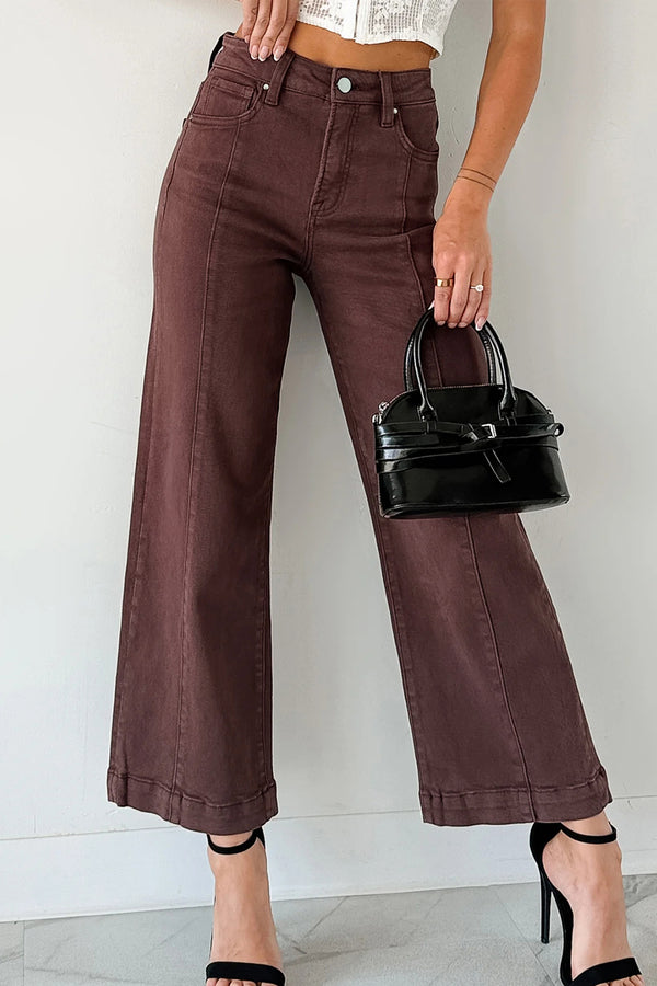 Jean femme jambe large, uni, cropped — rouge