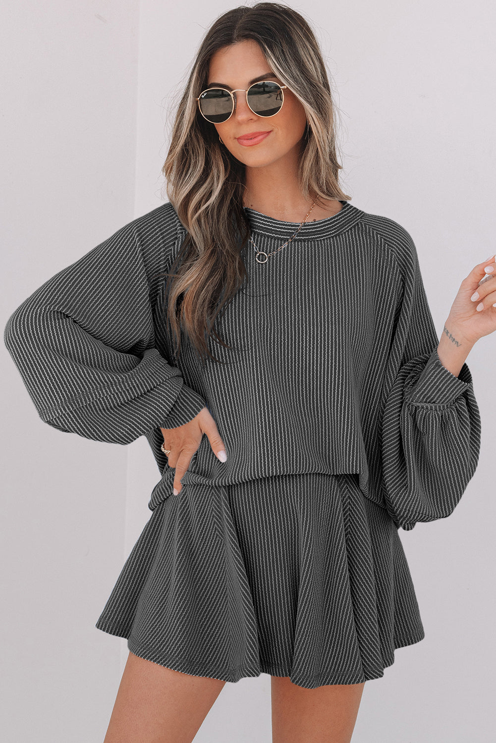 Jupe femme à volants, taille haute, mini — gris foncé