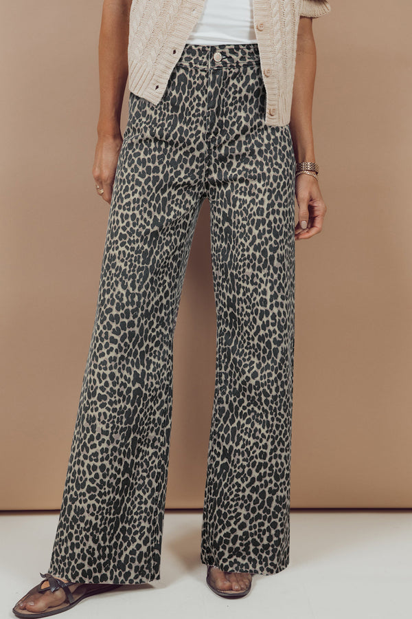 Jean femme léopard, taille haute, jambe large — noir