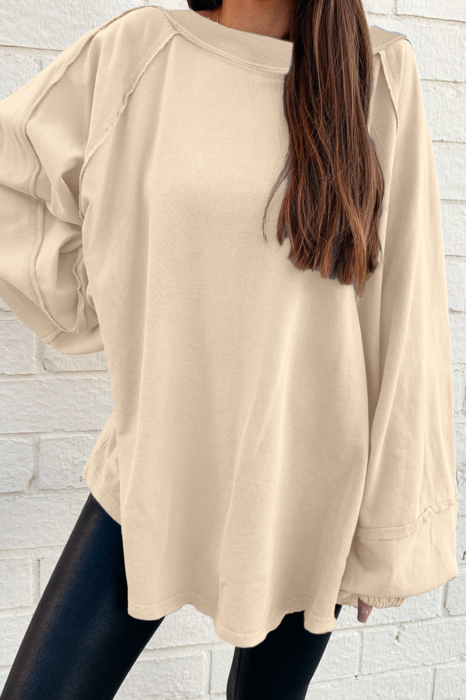 Sweat femme patchwork, uni — beige