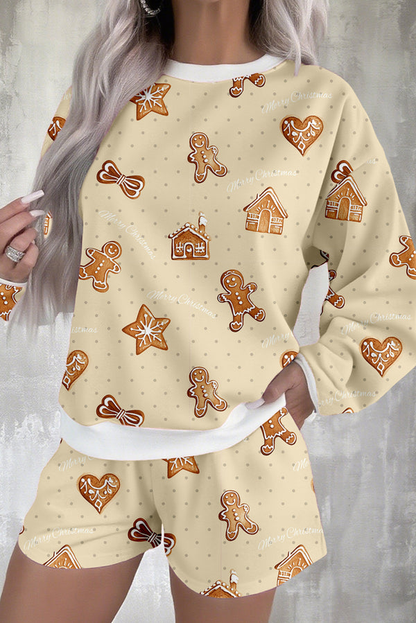 Short femme Noël, manches longues — beige