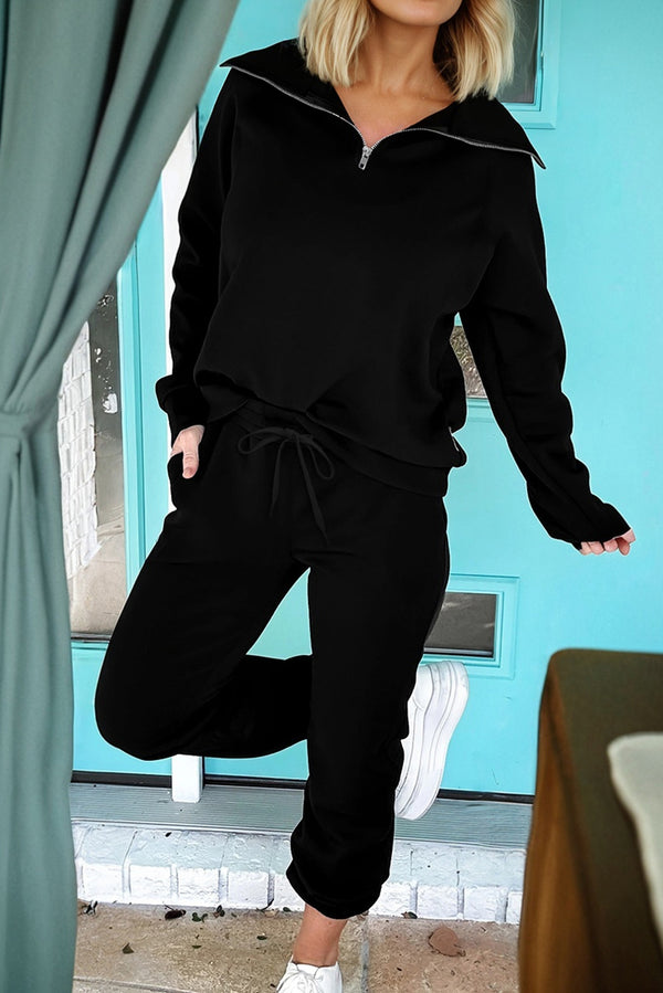Pantalon femme à cordon, zip, manches longues — noir