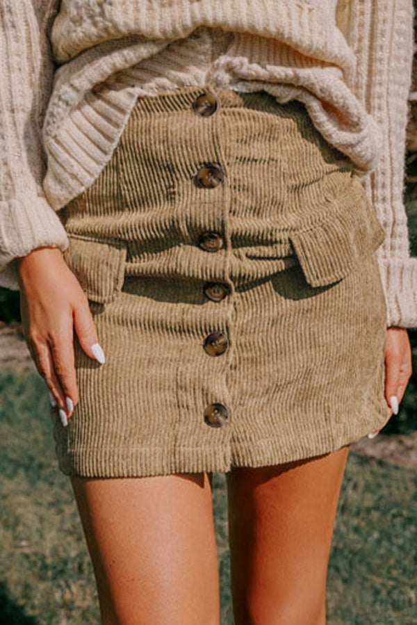 Jupe femme boutonnée, poches, mini — camel