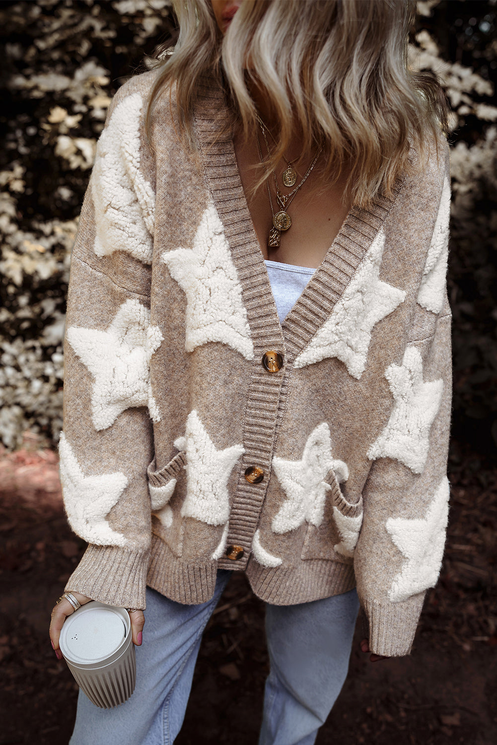 Cardigan femme poches — kaki