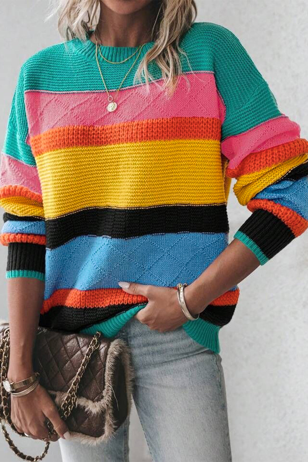 Pull femme épaules tombantes, colorblock — jaune