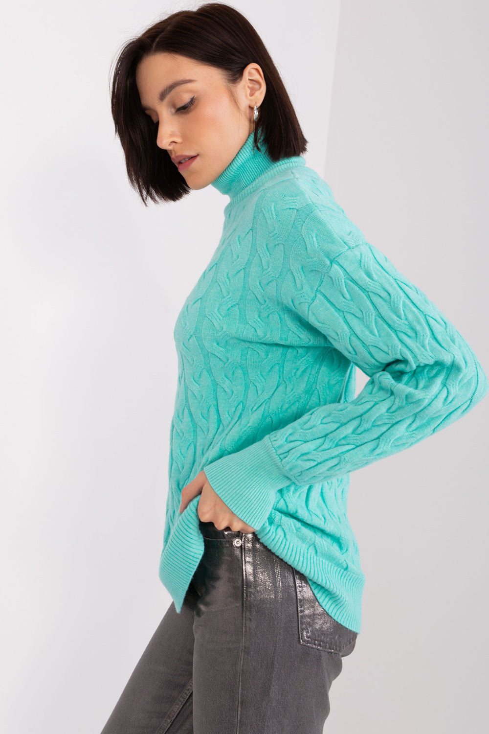 Pull femme AT Col Roulé Col — vert