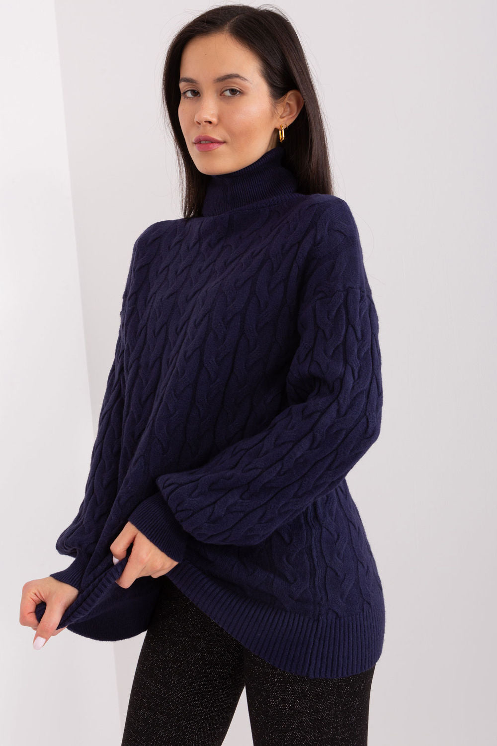 Pull femme AT Col Roulé Col — bleu marine