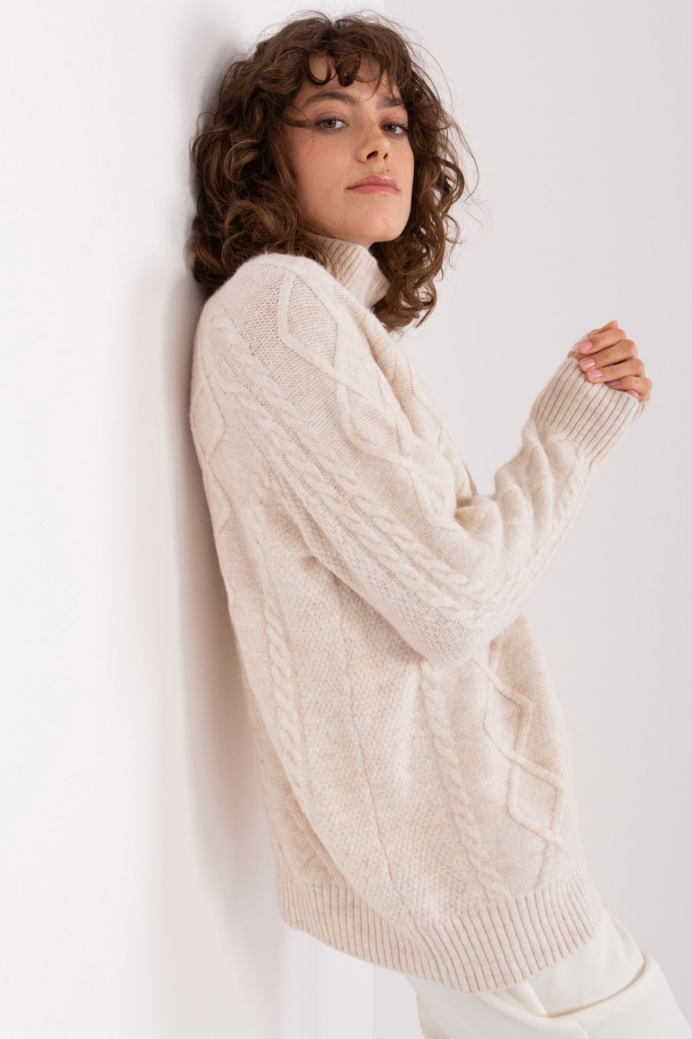 Pull femme AT Col Roulé Col — beige