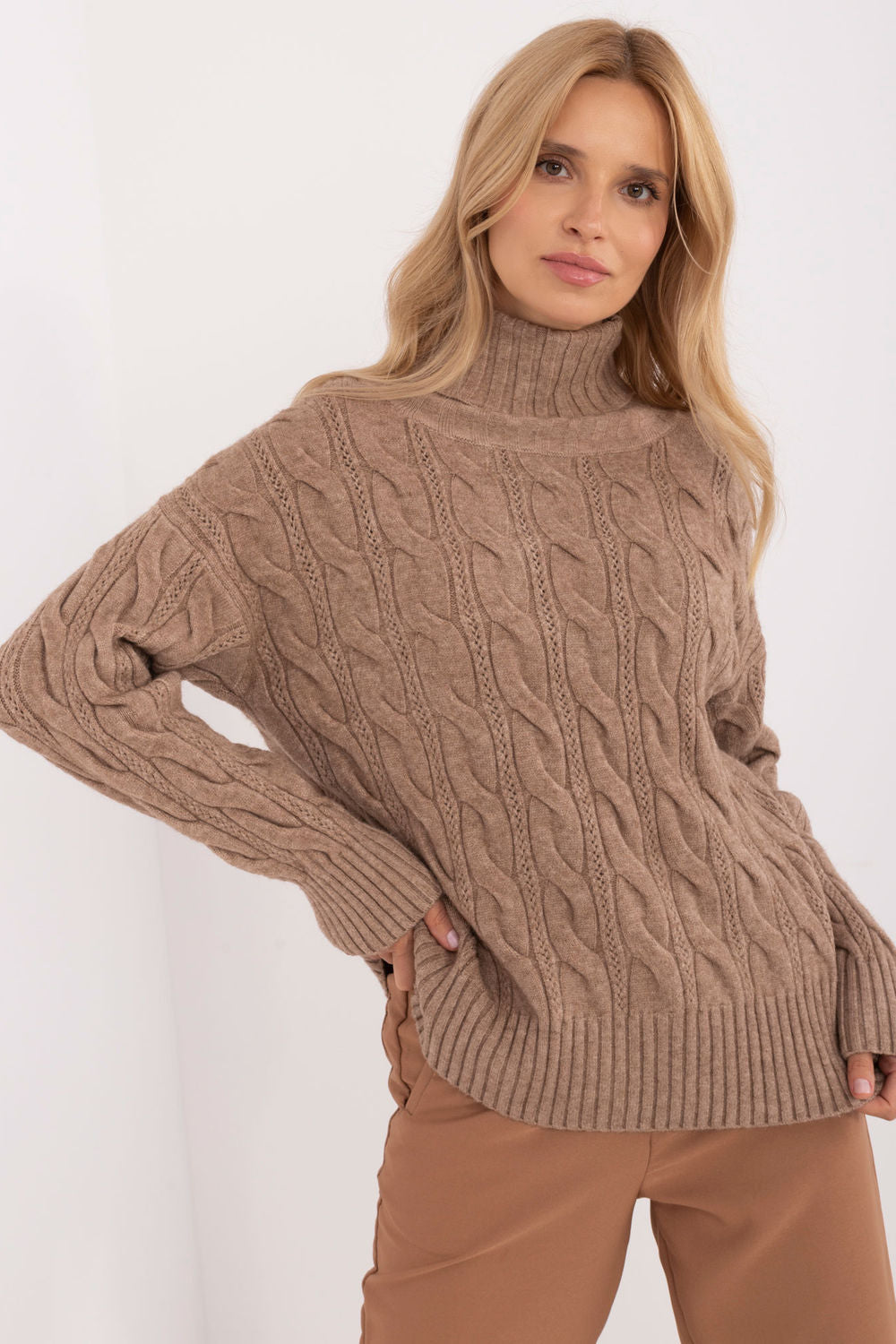 Pull femme AT Col Roulé Col — beige