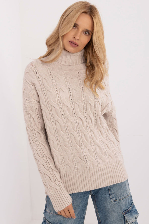 Pull femme AT Col Roulé Col — beige