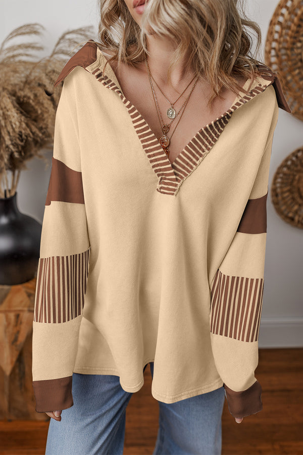 Sweat femme rayé, patchwork, colorblock — beige