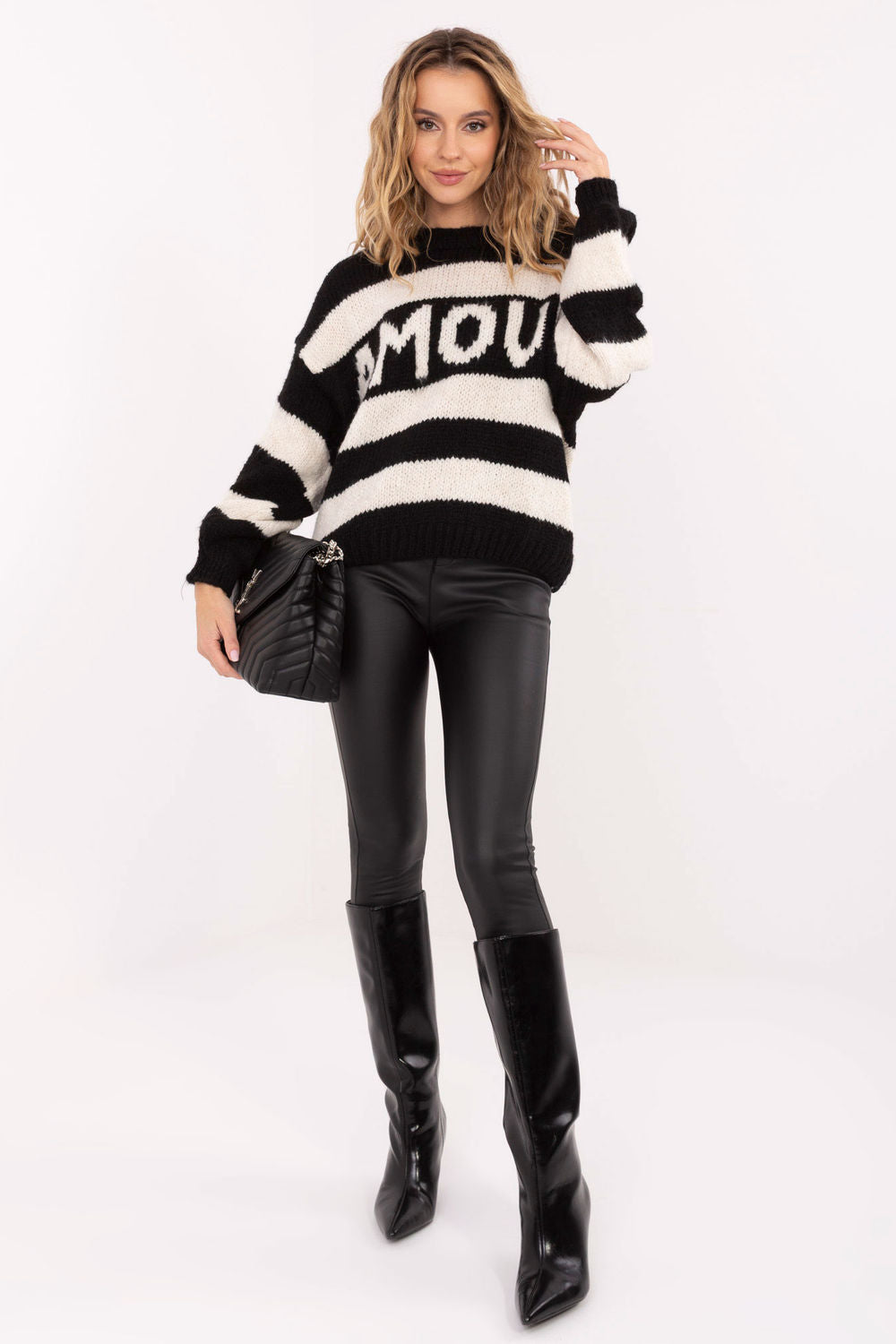 Pull femme Italy Moda Chandail Chandail — noir