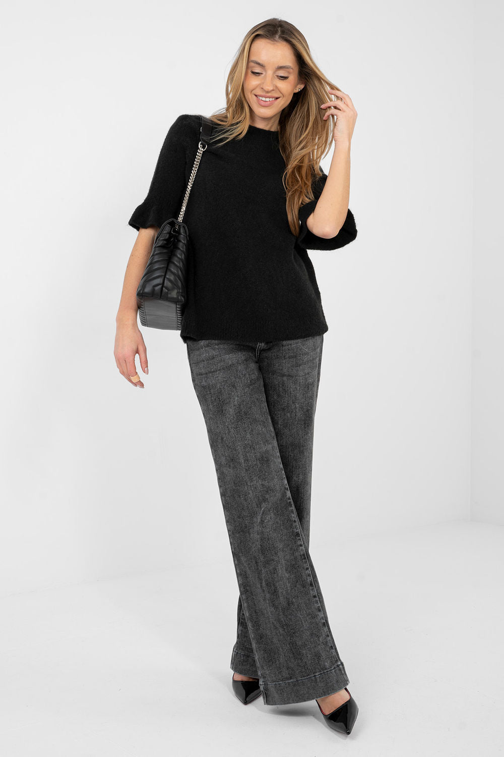 Pull femme Italy Moda Chandail Chandail — noir