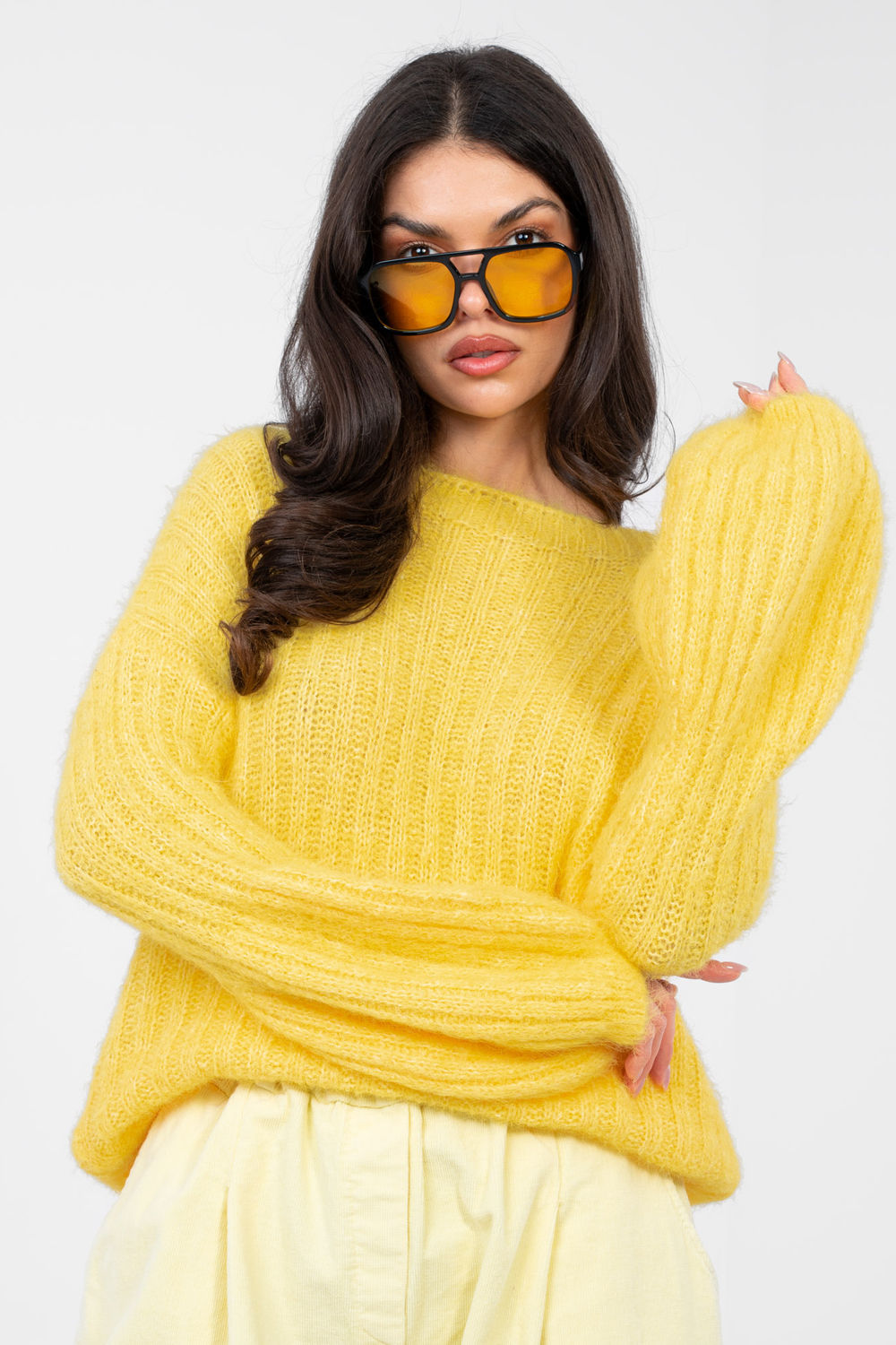 Pull femme Italy Moda Chandail Chandail — jaune