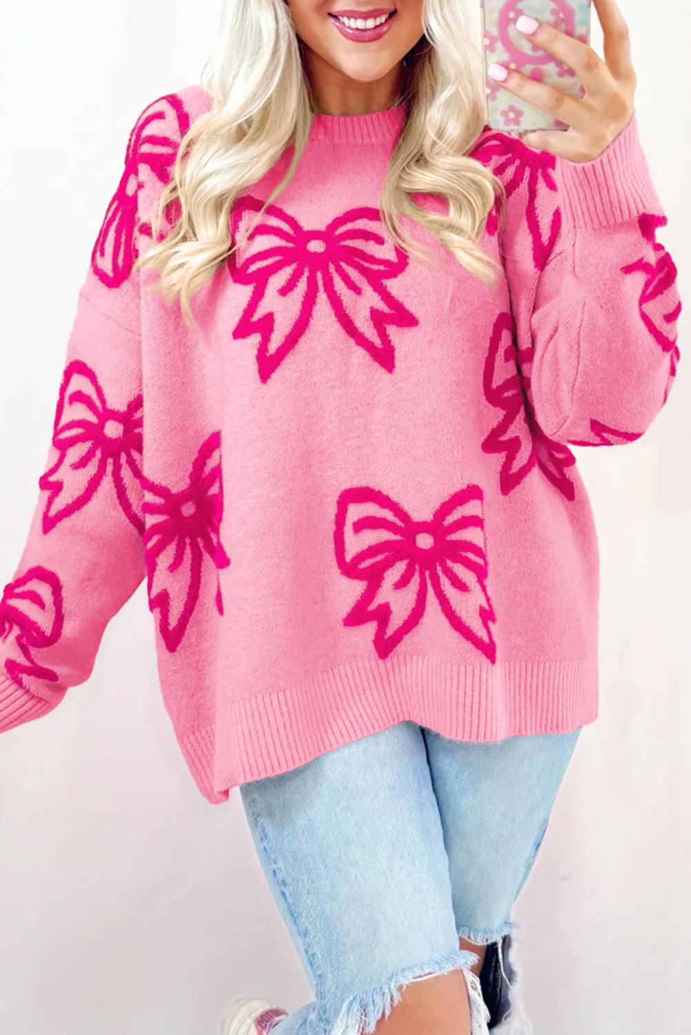 Pull femme épaules tombantes, ample — rose