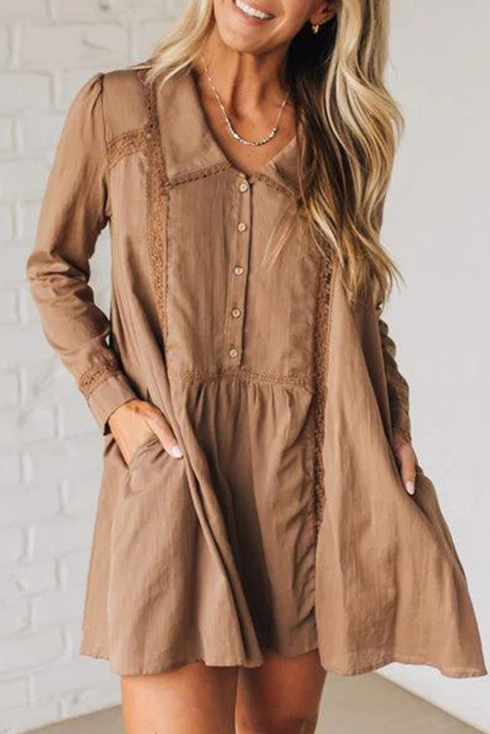 Robe femme manches longues, mini — jaune