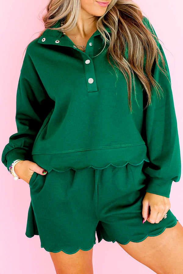 Short femme brodé, boutonnée, demi-boutonnage, casual, festonné — vert