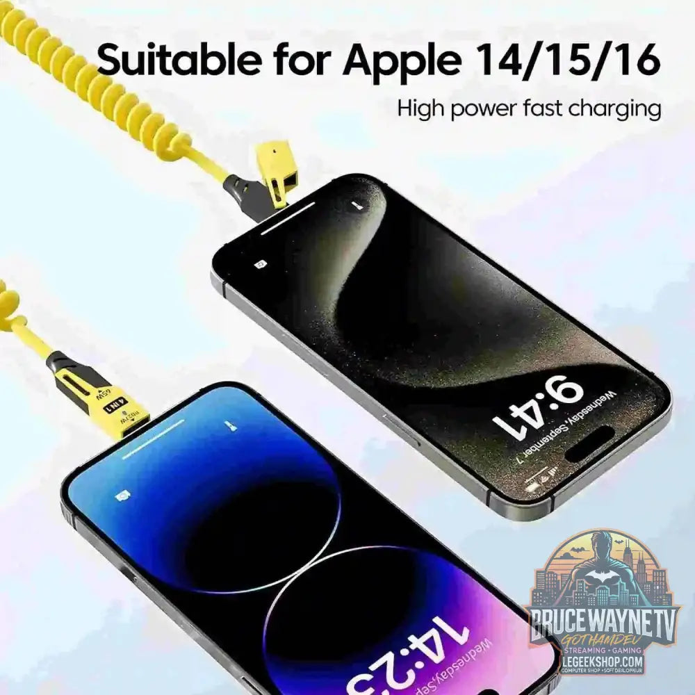 🔌 Câble de Données Court à Ressort 4-en-1 – 65W 6A | Chargeur Rapide USB Type-C & Lightning - Legeekshop