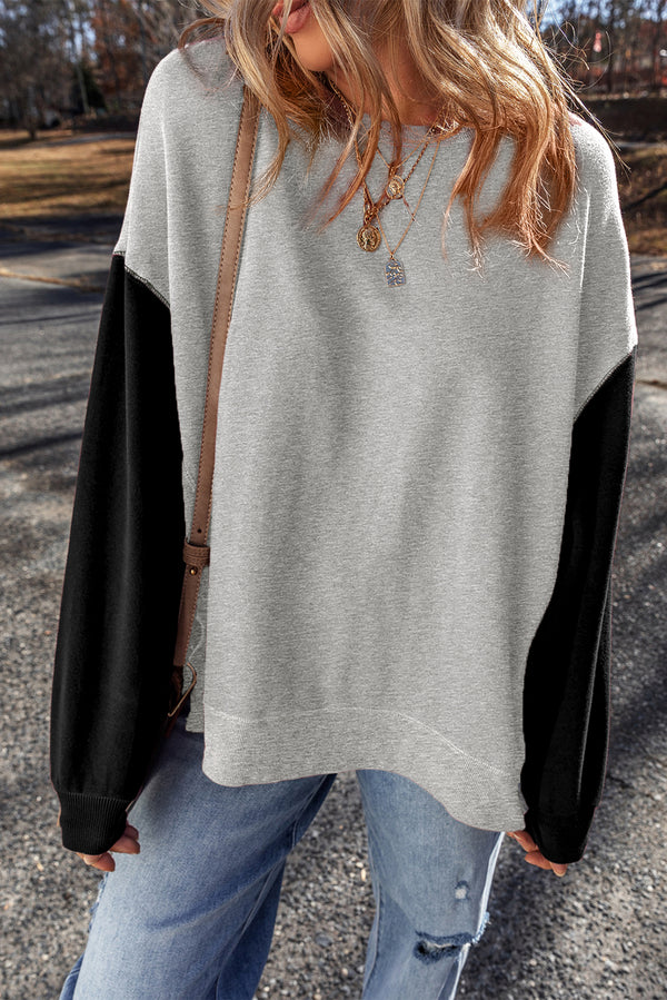 Sweat femme patchwork, épaules tombantes — gris