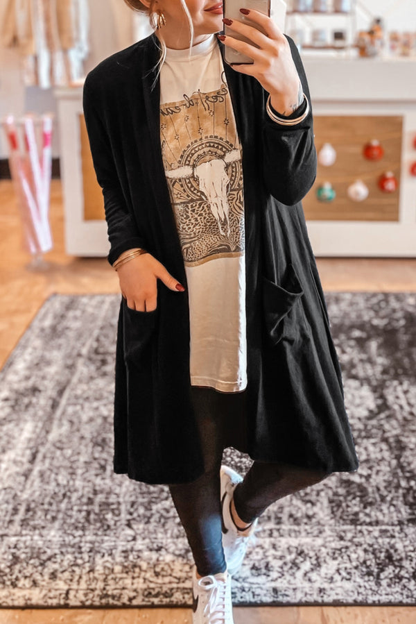 Cardigan femme poches, uni — noir