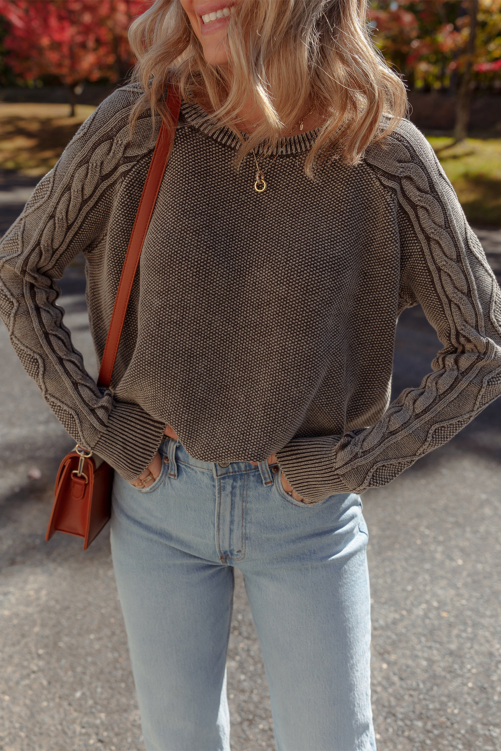 Pull femme en maille, casual, torsadé — marron