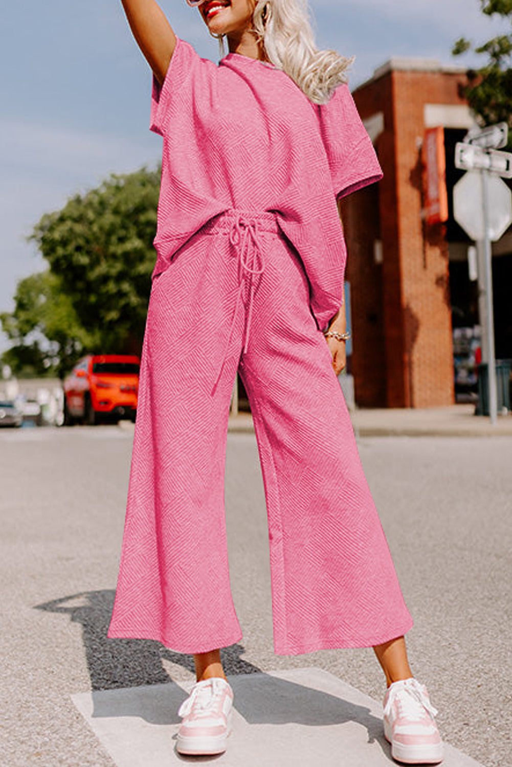 Pantalon femme à cordon, ample — rose