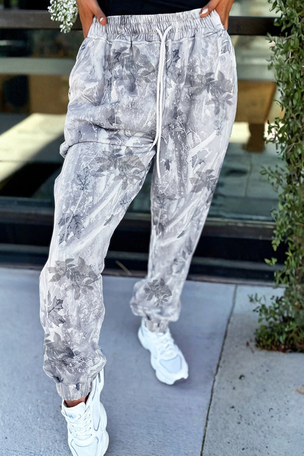 Pantalon femme camouflage, à cordon, taille élastique — gris-P1120